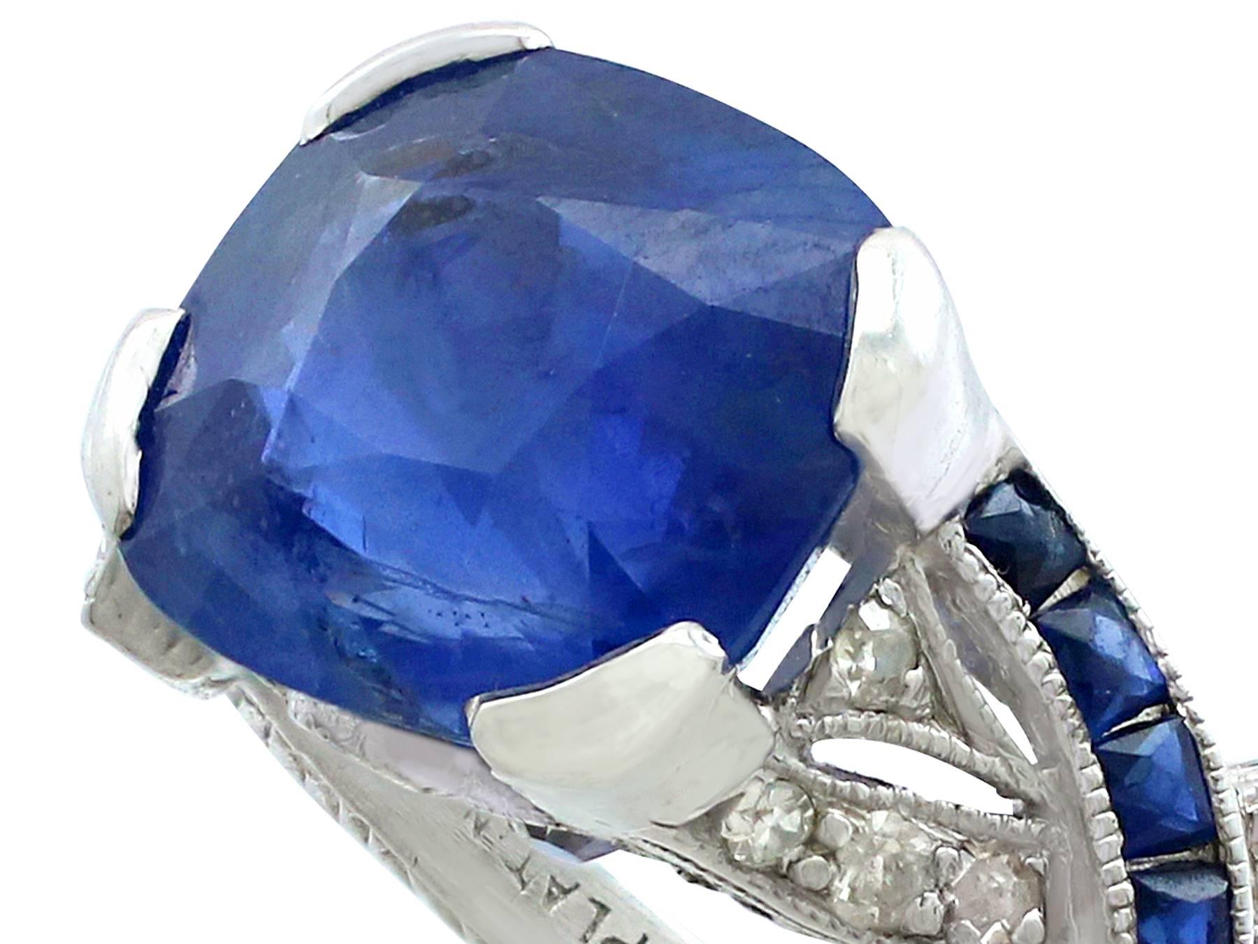 French Cut 1930s 4.84 Carat Blue Sapphire and Diamond Platinum Cocktail Ring