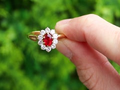Vintage 1980s Ruby and Diamond Yellow Gold Cluster Ring