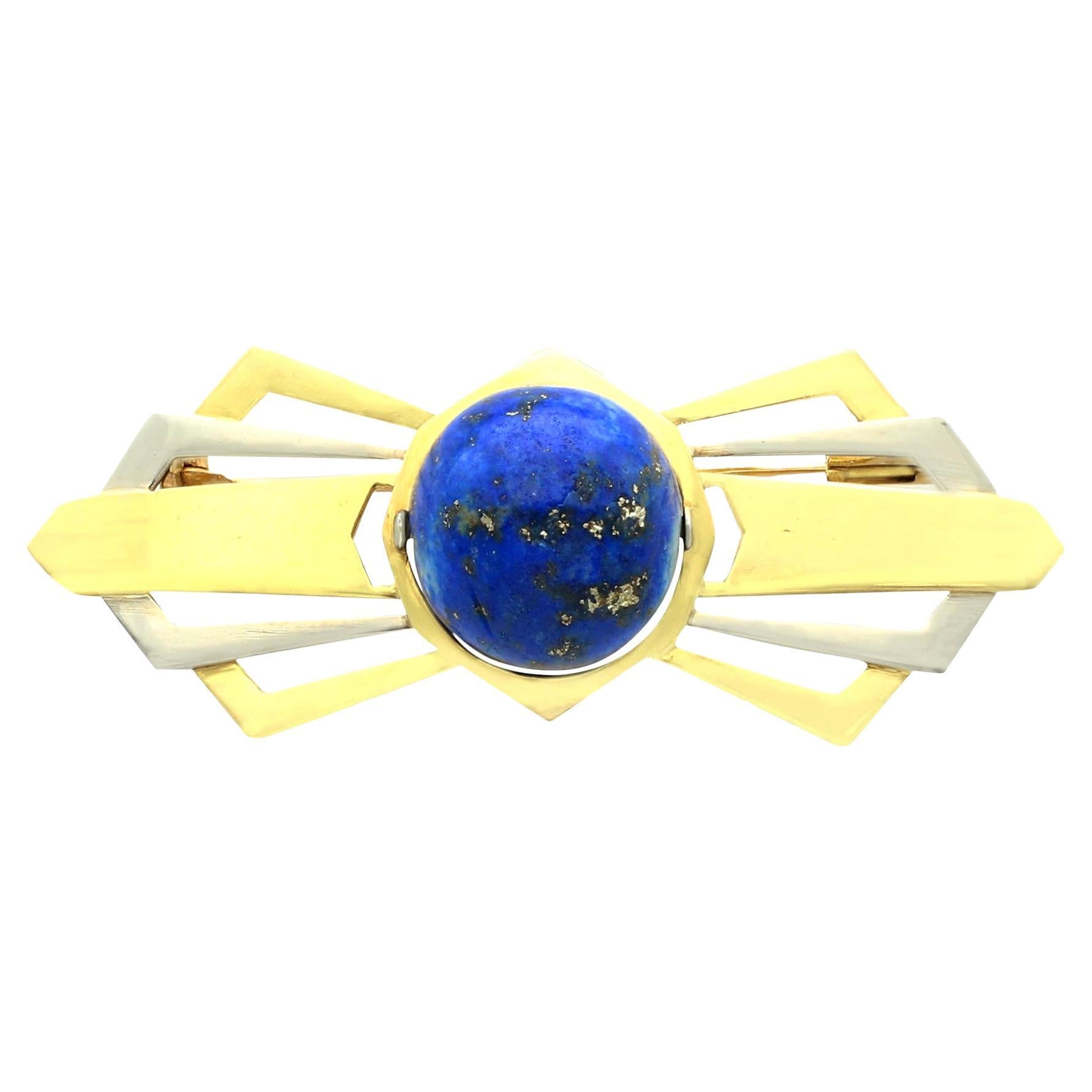14.95 Carat Lapis Lazuli and Yellow Gold Bow Brooch For Sale