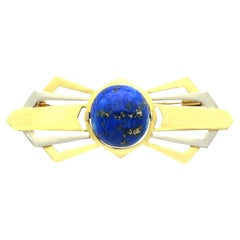 Vintage 14.95 Carat Lapis Lazuli and Yellow Gold Bow Brooch