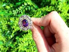Antique 5.92 Carat Amethyst and Diamond Yellow Gold Silver Set Cocktail Ring