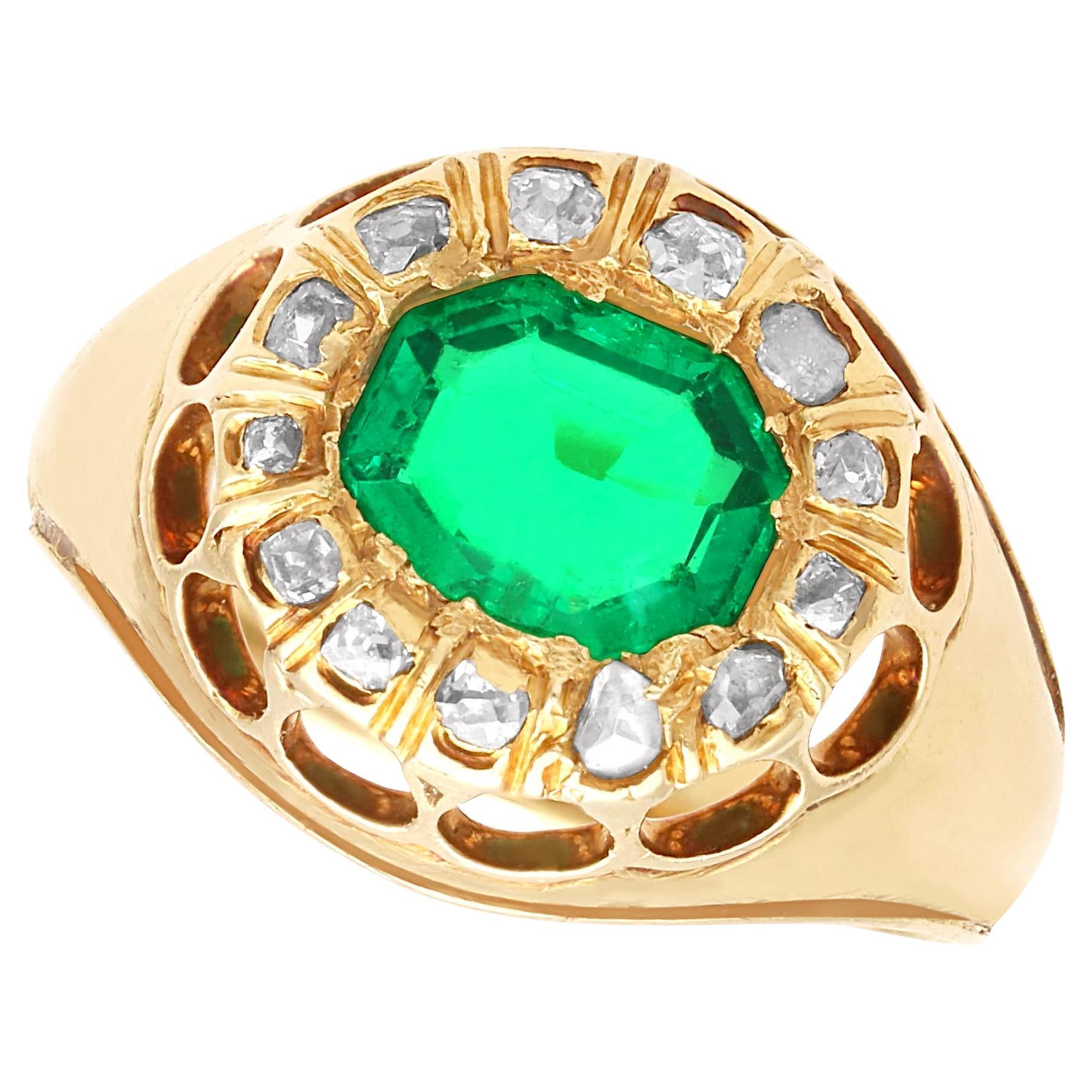 Bague cocktail en or jaune avec émeraude de Colombie de 1,22 carat et diamants