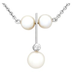 1960s Cultured Pearl and Diamond White Gold Necklace