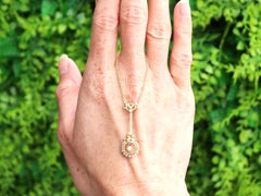 Antique Circa 1900 18k Yellow Gold Seed Pearl & Diamond Necklace