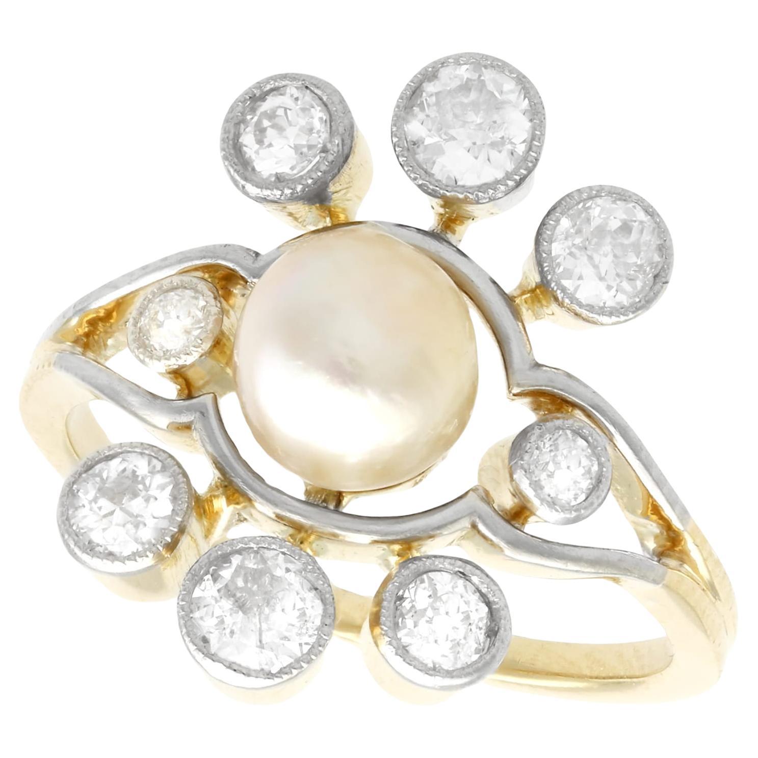 Antique 1930s Pearl and Diamond Yellow Gold Cluster Ring For Sale