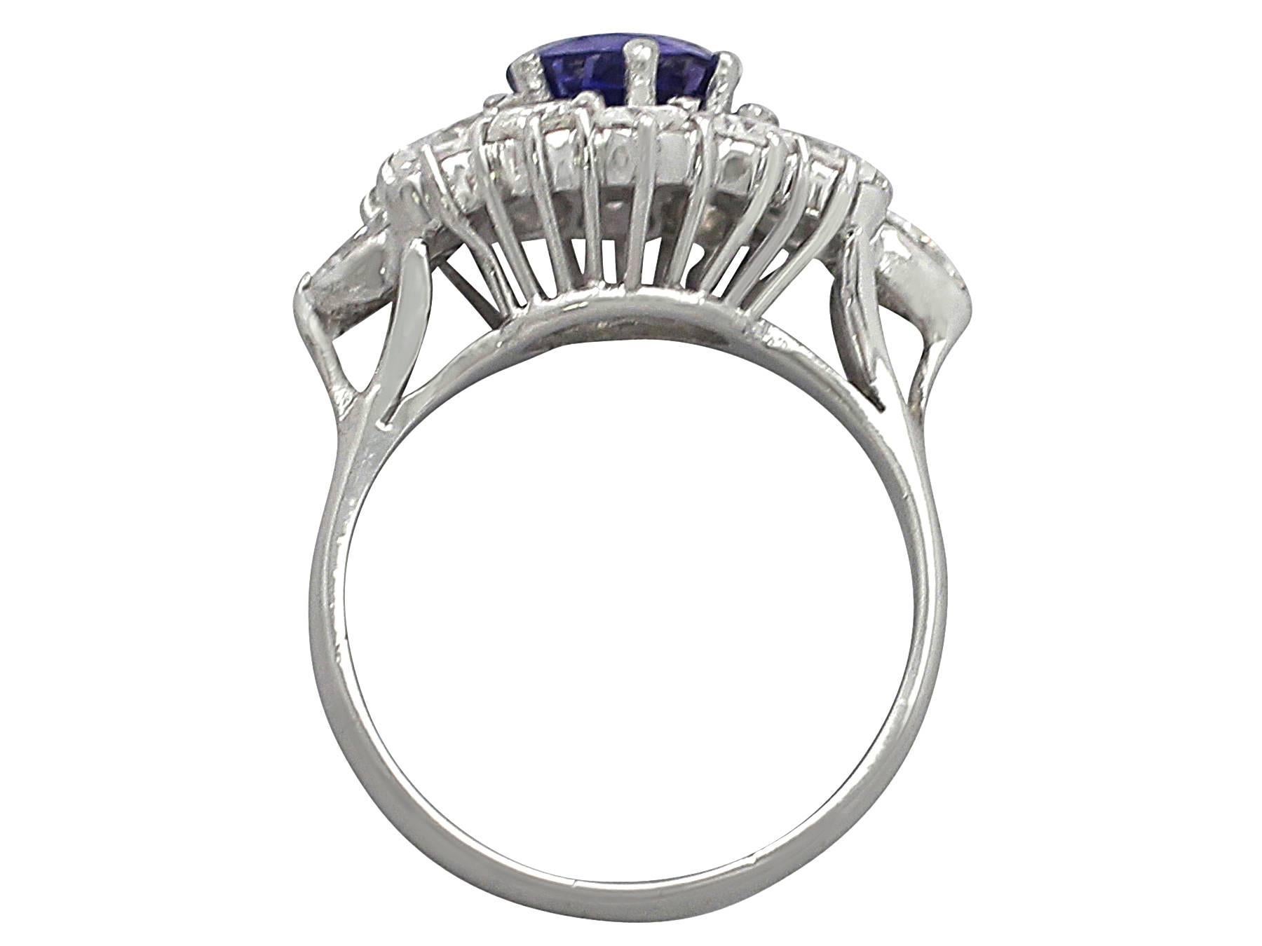 Women's 1970s 1.15 Carat Sapphire and 1.65 Carat Diamond, 18k White Gold Cluster Ring