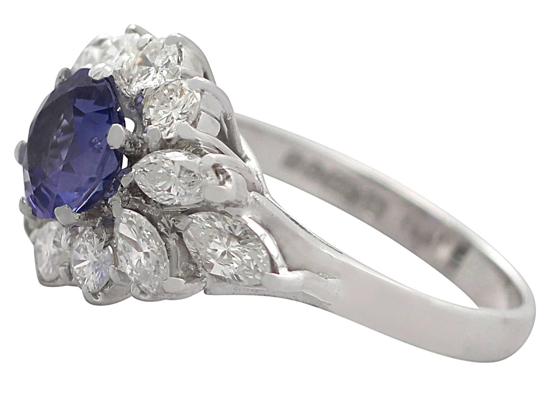 1970s 1.15 Carat Sapphire and 1.65 Carat Diamond, 18k White Gold Cluster Ring 1