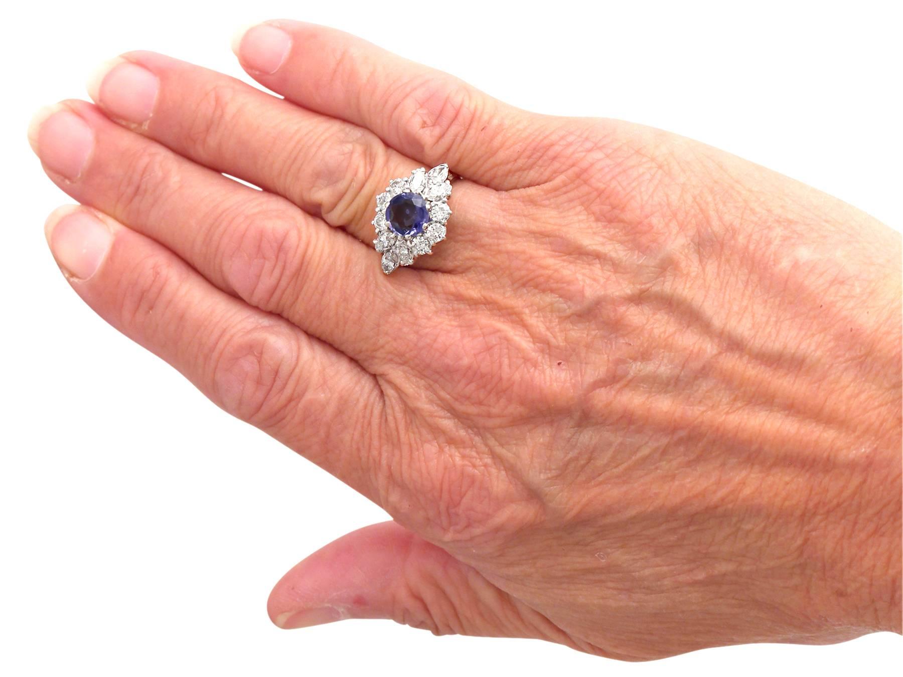 1970s 1.15 Carat Sapphire and 1.65 Carat Diamond, 18k White Gold Cluster Ring 3