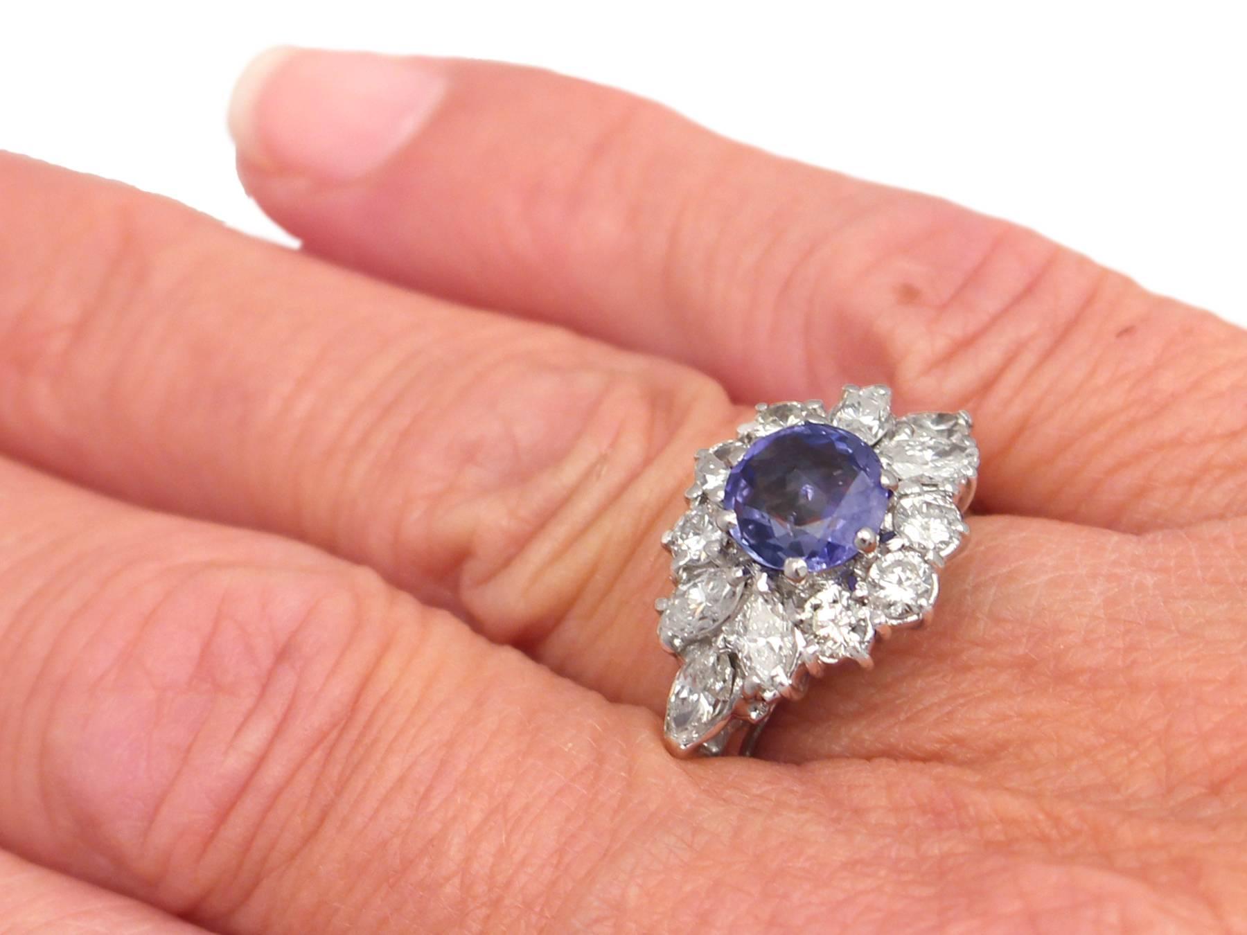 1970s 1.15 Carat Sapphire and 1.65 Carat Diamond, 18k White Gold Cluster Ring 4