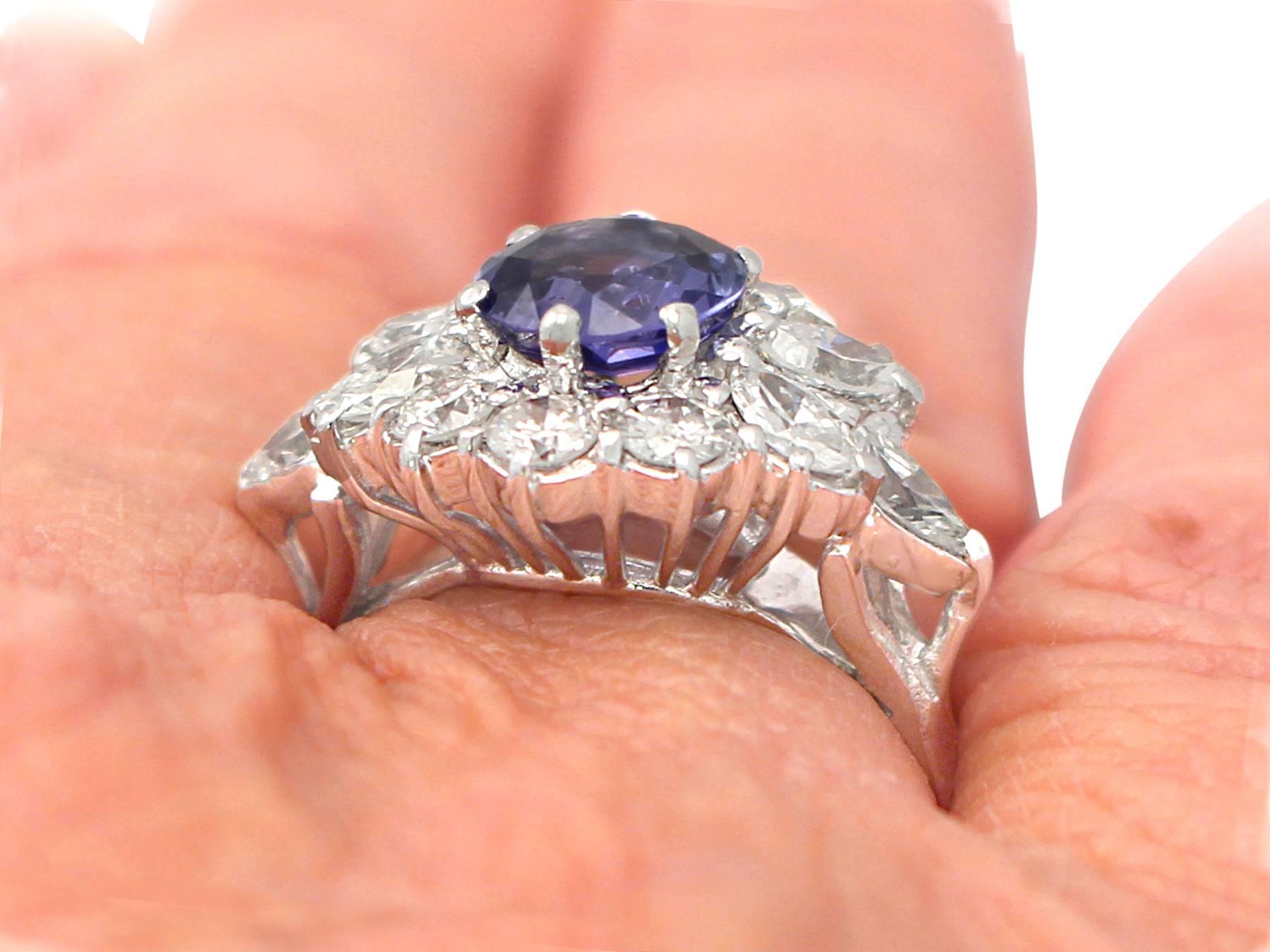 1970s 1.15 Carat Sapphire and 1.65 Carat Diamond, 18k White Gold Cluster Ring 5