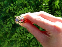 1945 Vintage 18k Yellow Gold Snake Ring with Ruby & Sapphire Accents