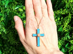 Antique Coral and Enamel Yellow Gold Cross Pendant