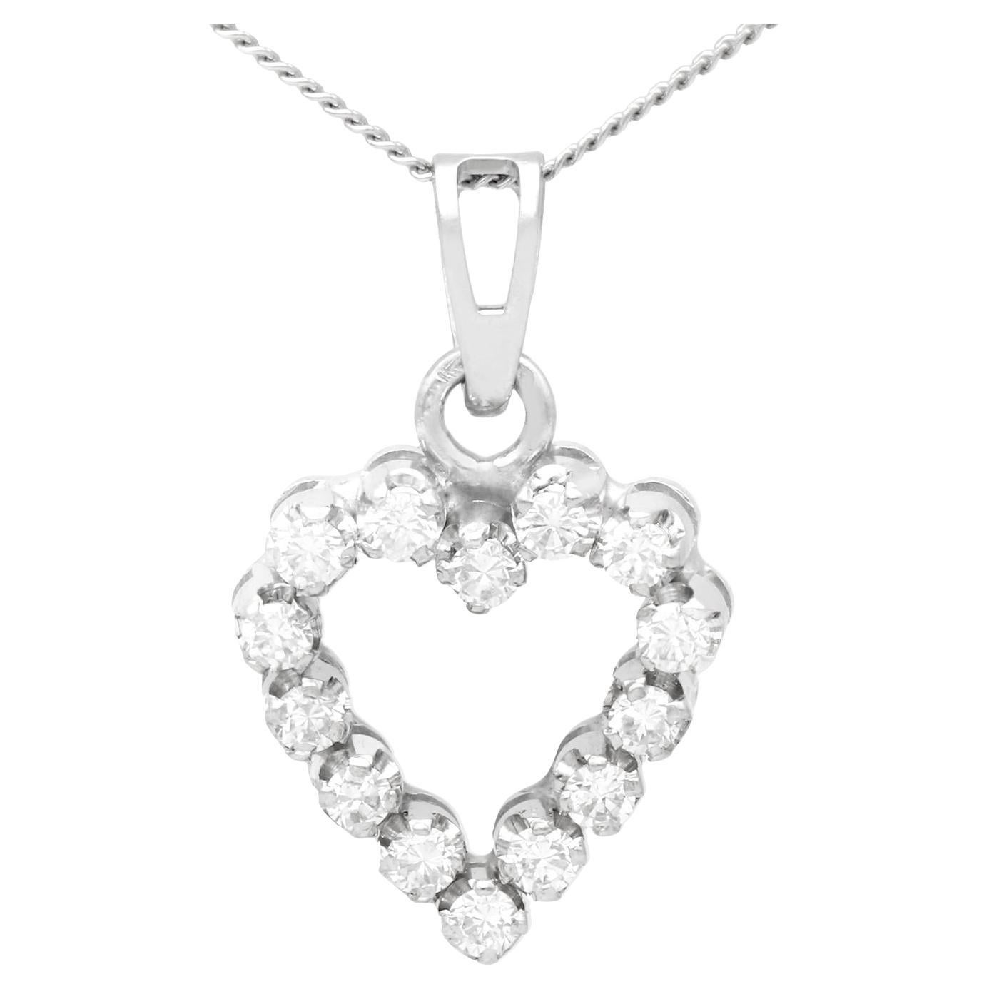 Vintage 1980s Diamond and 18K White Gold Heart Pendant For Sale