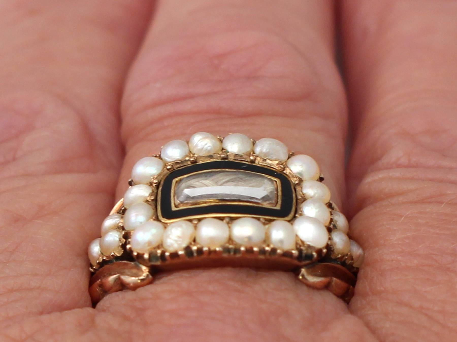 Pearl and Enamel, 9k Yellow Gold Mourning Ring – Antique Victorian 5