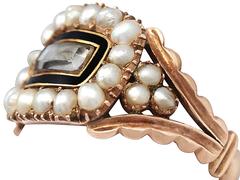 Pearl and Enamel, 9k Yellow Gold Mourning Ring – Antique Victorian