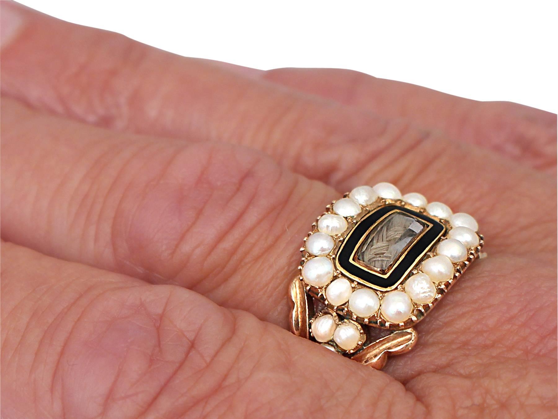 Pearl and Enamel, 9k Yellow Gold Mourning Ring – Antique Victorian 4