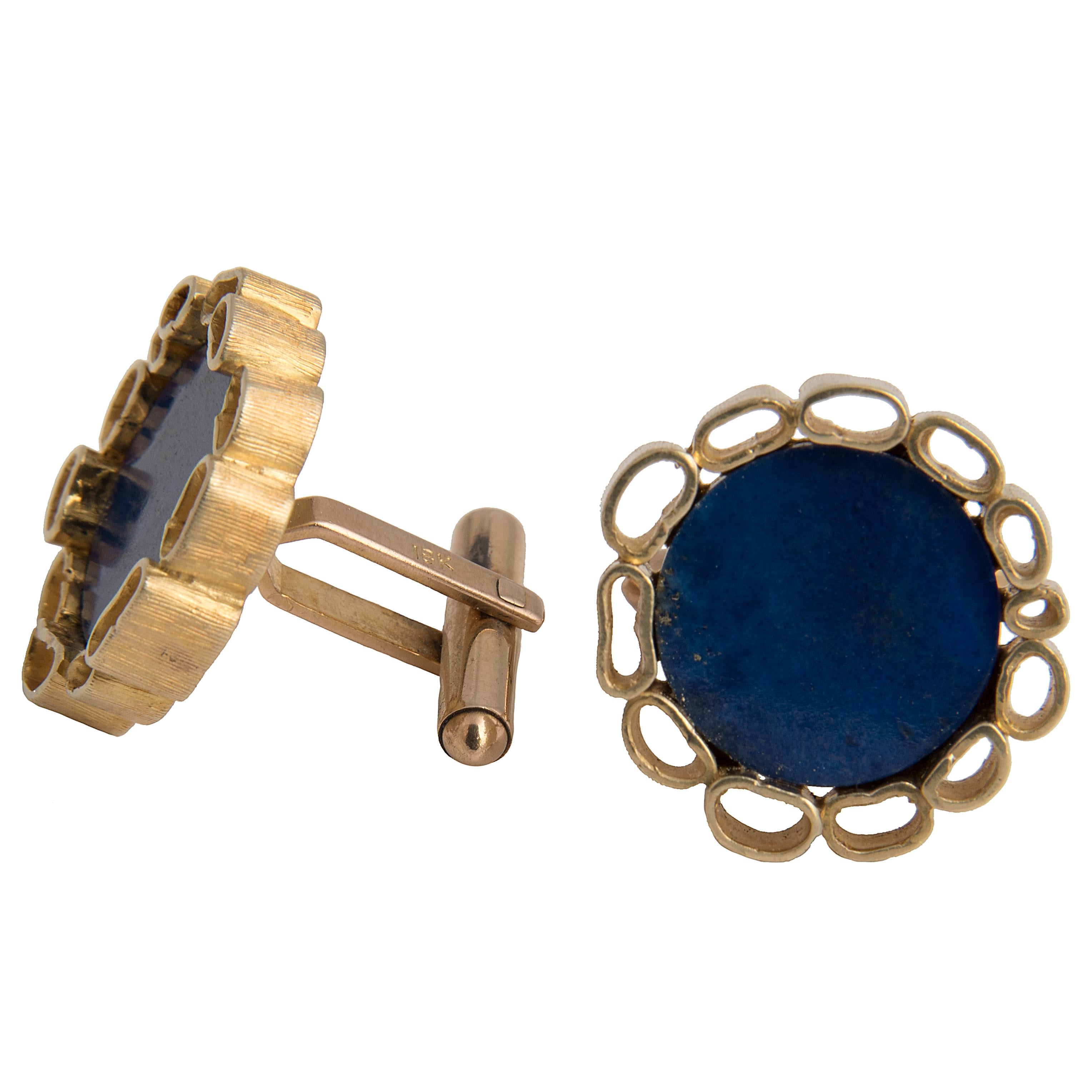 18 Karat Yellow Gold and Lapis Lazuli Cufflinks For Sale 1