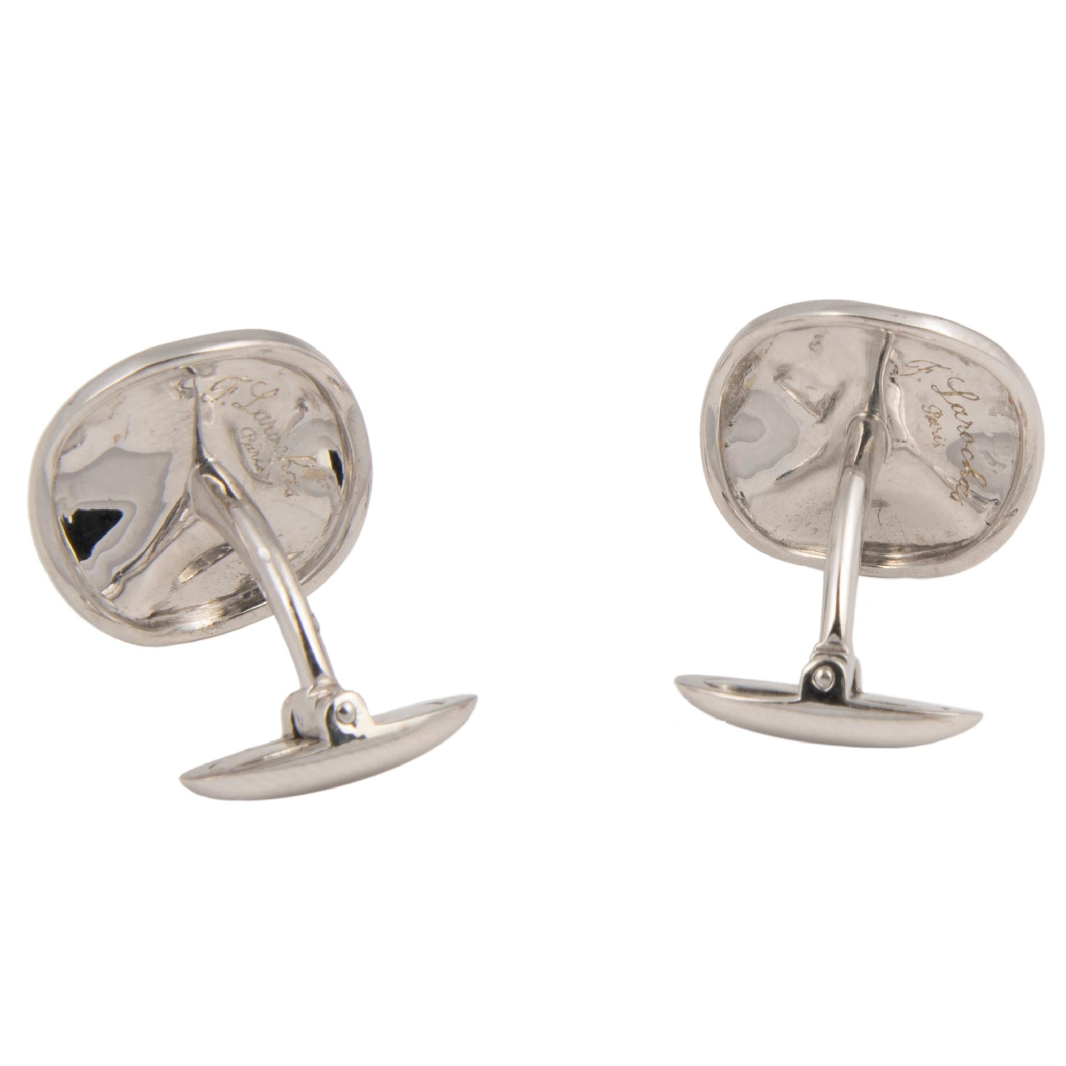 Florence Larochas 18 Karat White and Yellow Gold Cufflinks, Unique For Sale 1