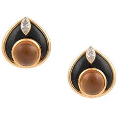 Marina B 'Bulgari' Boucles d'oreilles clips en or 18 carats avec onyx, diamants et citrine