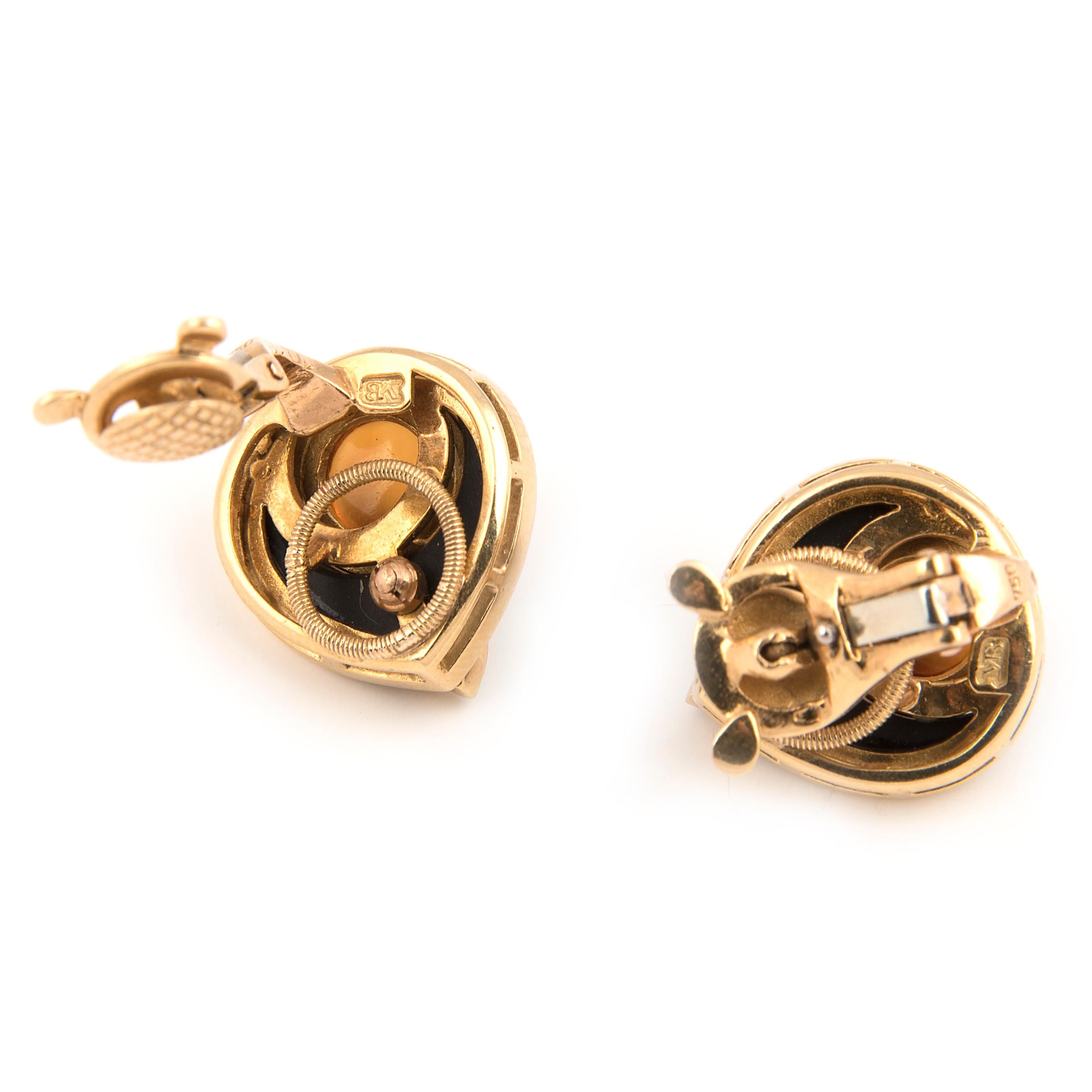 Marina B 'Bulgari' 18 Karat Gold Onyx Diamond and Citrine Clip-On Stud Earrings For Sale 1