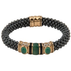 Marina B 'Bulgari' 18k Gold Hematite Diamond and Chrysophrase Bangle Bracelet