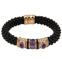 Marina B 'Bulgari' 18 Karat Gold Onyx Diamond and Amethyst Bangle Bracelet