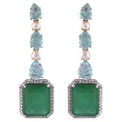 Natural Emerald and Diamond Earrings Set in 18 Karat Gold