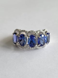 Set in 18k White Gold, 4.17 Carats Tanzanite & Diamonds Band / Wedding Ring