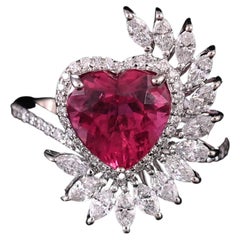 Set in 18K Gold, 3.51 Carats, Rubellite & Diamonds Engagement /Cocktail Ring