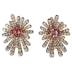 Set in 18K Rose Gold, 1.98 carats Tourmaline & Diamonds Stud Earrings