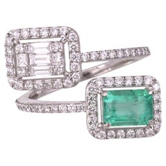 Set in 18K Gold, 1.44 carats, natural Zambian Emerald & Diamond Wrap Around Ring