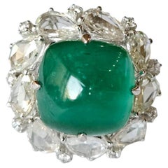 Anello da cocktail con smeraldo naturale dello Zambia e diamanti taglio rosa, 17,79 carati