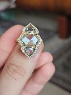 Set in 18K Gold, Art Deco style, 4.29 carats Rose Cut Diamonds Engagement Ring