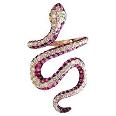 Set in 18K Rose Gold, Ruby, Tsavorite & Diamonds Snake Cocktail Ring