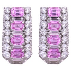 Serties en or 18 carats, 2.16 carats Ceylon Pink Sapphire & Diamonds Huggie Hoop Earring