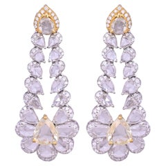 Set in 18K Gold, 6.52 carat Yellow & White Rose Cut Diamonds Chandelier Earrings