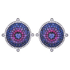 Ohrstecker aus 18 Karat Schwarzgold, Amethyst, blaue Saphire, Rubine und Diamanten