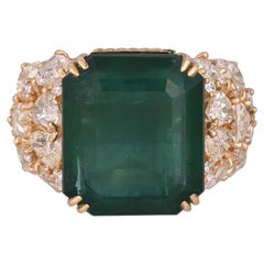 Set in 18K Gold, 15.63 carats, Zambian Emerald & Yellow Diamonds Engagement Ring
