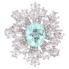 Set in 18K white Gold, Paraiba Tourmaline & Rose Cut Diamonds Engagement Ring
