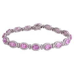 Tennisarmband aus 18-karätigem Weißgold mit 9,03 Karat rosa Saphiren und Diamanten
