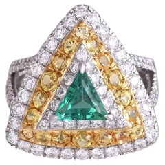 Set in 18K Gold, Zambian Emerald, Yellow Sapphires & Diamonds Engagement Ring