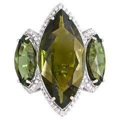 Set in 18K White Gold, 21.92 carats, Green Tourmaline & Diamond Cocktail Ring