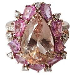 Anello di fidanzamento in oro rosa 18 carati con morganite, zaffiri rosa e diamanti