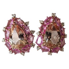 Set in 18K Rose Gold, Morganite, Ceylon Pink Sapphire & Diamond Stud Earrings