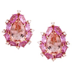 Pendientes de botón en oro rosa de 18 quilates con morganita, zafiro rosa de Ceilán y diamantes