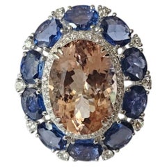 Set in 18K Gold, Morganite, Ceylon Blue Sapphire & Diamond Cocktail Ring