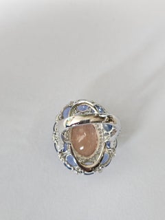 Set in 18K Gold, Morganite, Ceylon Blue Sapphire & Diamond Cocktail Ring