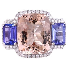 Set in 18K white Gold, Morganite, Tanzanite & Diamond Engagement Ring