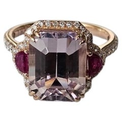 Set in 18K Rose Gold, Kunzite, Mozambqiue Ruby & Diamond Engagement Ring