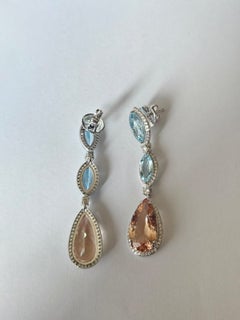 Set in 18K Gold, Aquamarine, Morganite & Diamond Chandelier Dangle Earrings
